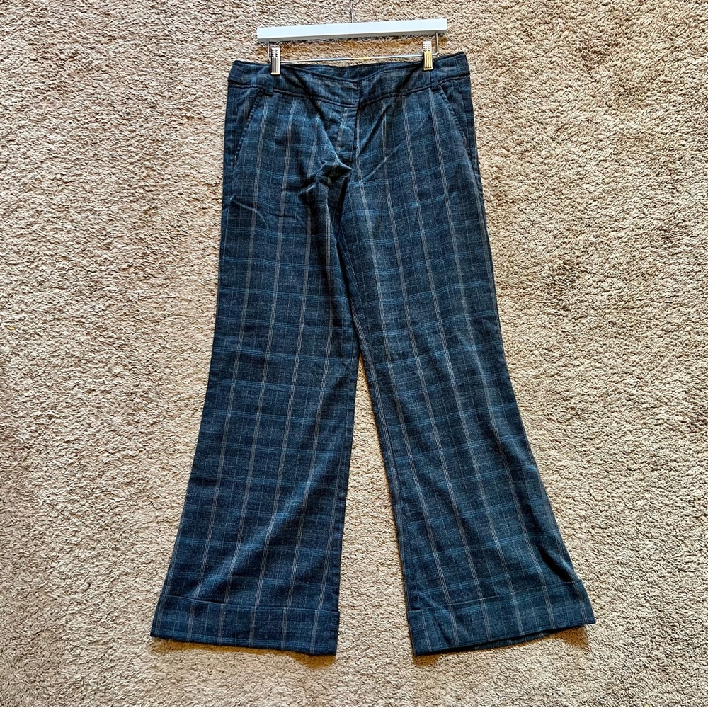 Navy Wide Leg Plaid Trousers 13
